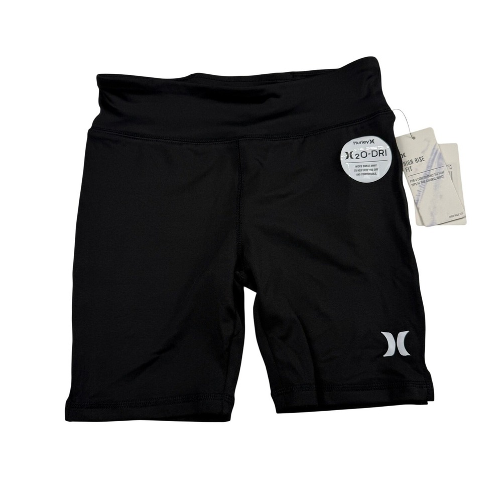 Hurley Shorts Kids Girls M 10/12 Black High Rise Bike Shorts H2O-Dri Athletic